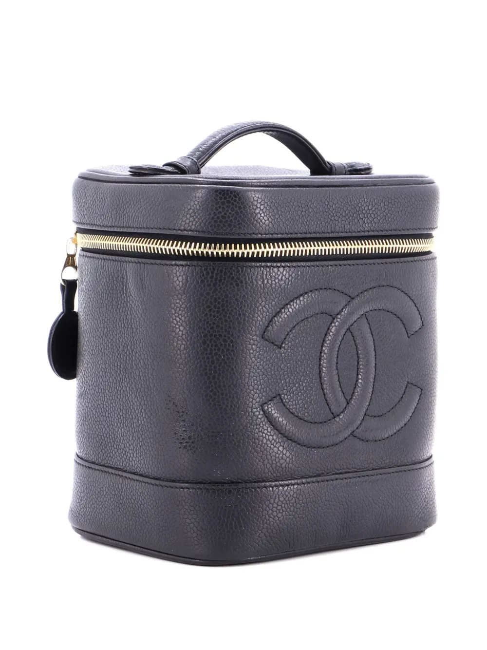Pre-owned Chanel Timeless Cosmetic Case Caviar Tall Pouch In Black