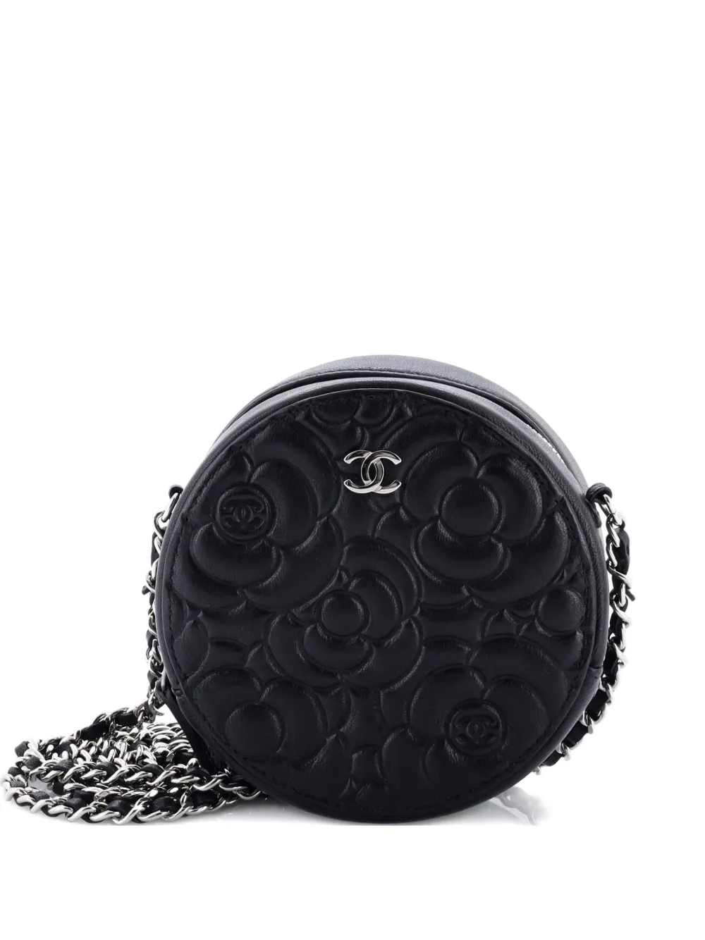 CHANEL Pre-Owned Round Clutch with Chain Camellia Goatskin Mini