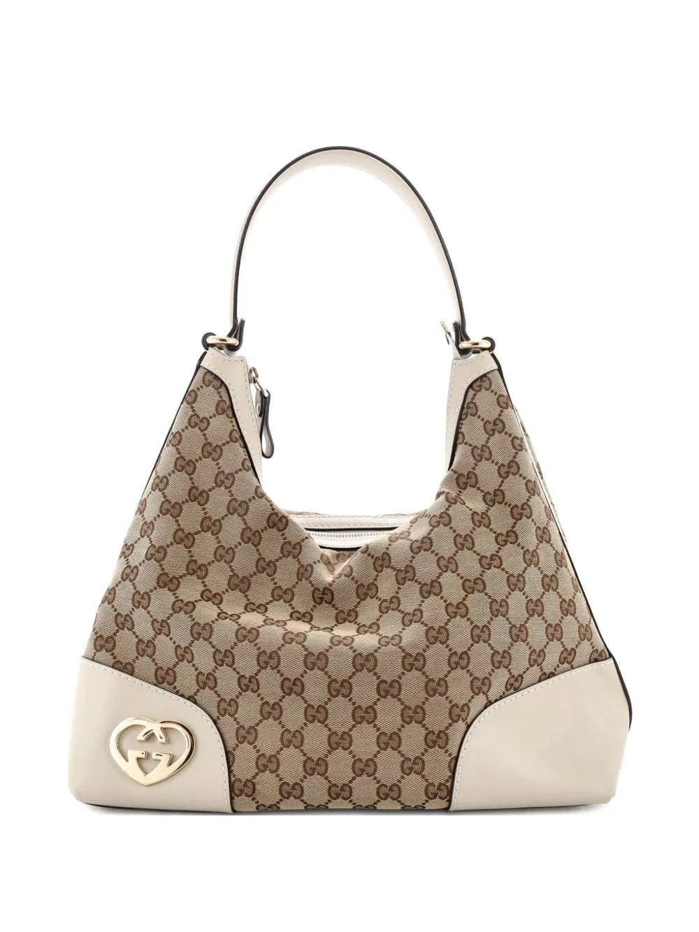 Pre-owned Gucci Lovely Heart Gg Canvas Medium Hobo Bag In Neutral