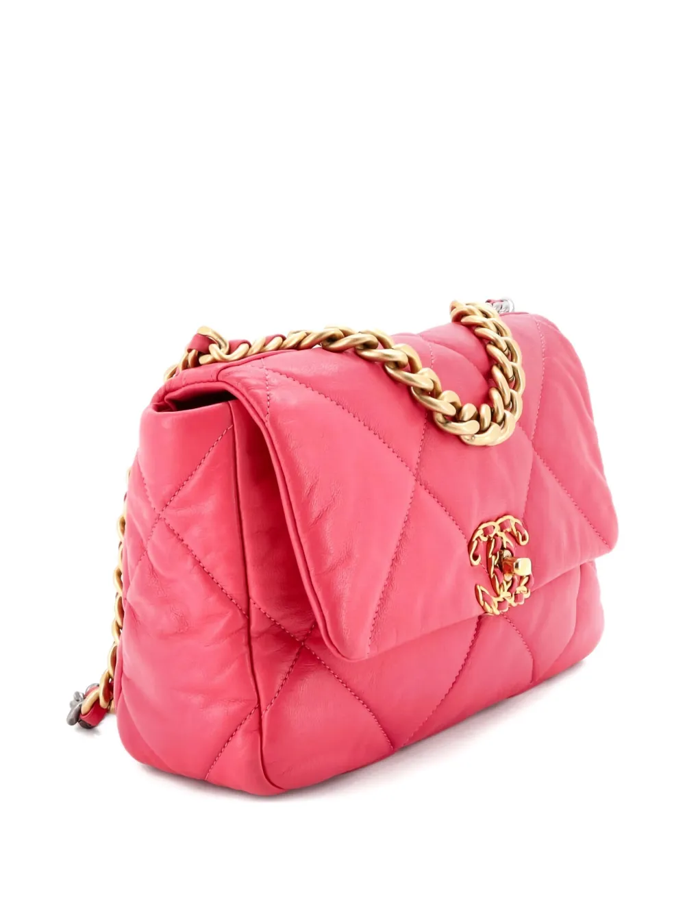 Pre-owned Chanel 19 Flap Bag Quilted Leather Medium Crossbody Bag In Pink