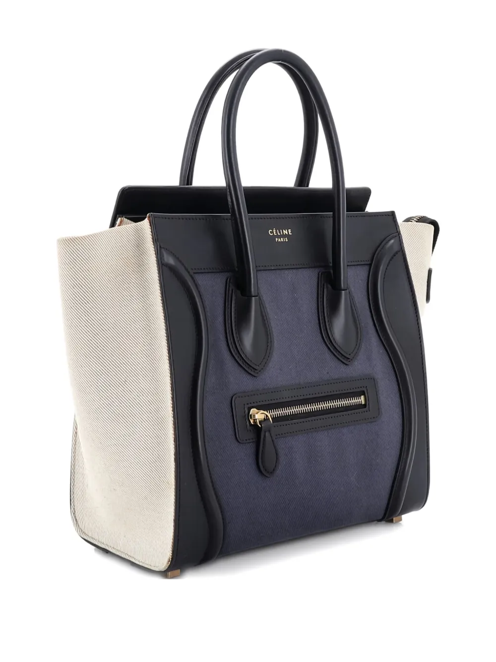Pre-owned Celine Luggage Bag Canvas And Leather Mini Satchel In Blue