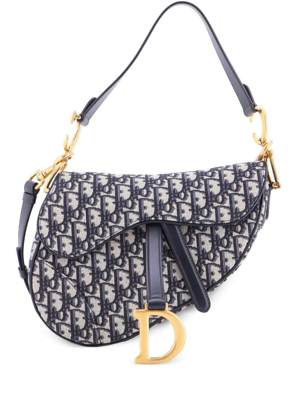 Christian Dior Pre-Owned Saddle Handbag with Strap Oblique Canvas Christian Dior Pre-Owned Saddle Handbag with Strap Oblique Canvas