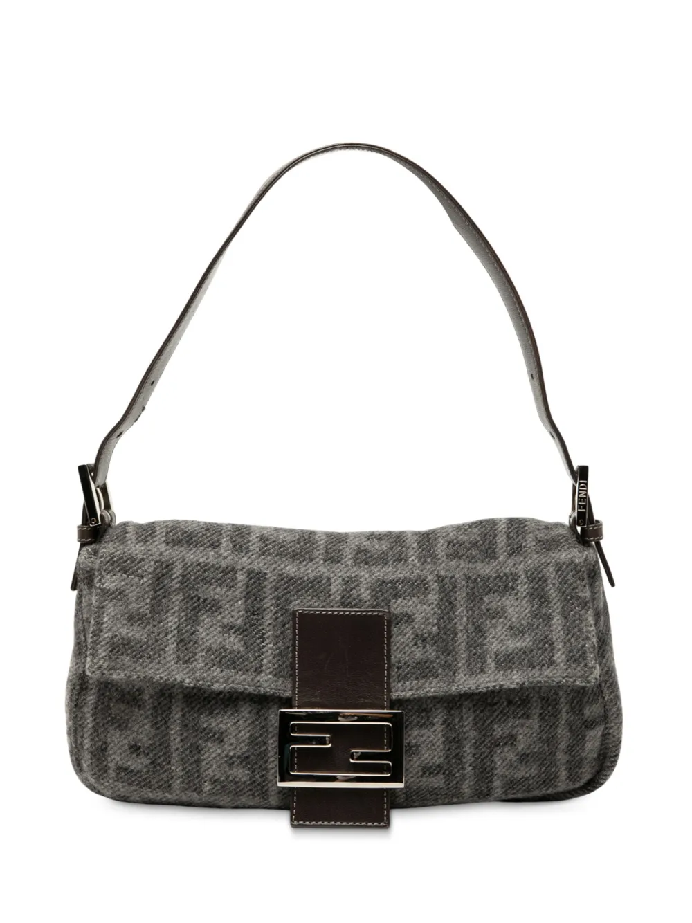 Pre-owned Fendi 2000-2010 Zucca Wool Baguette Shoulder Bag In Gray