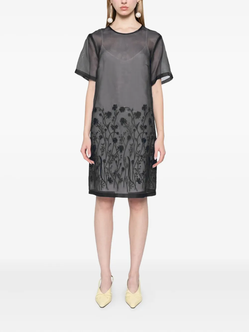 P.A.R.O.S.H. Midi-jurk met bloemdetail - Zwart