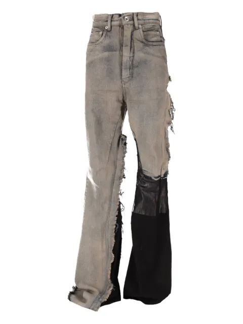 Rick Owens ripped panelled bootcut jeans