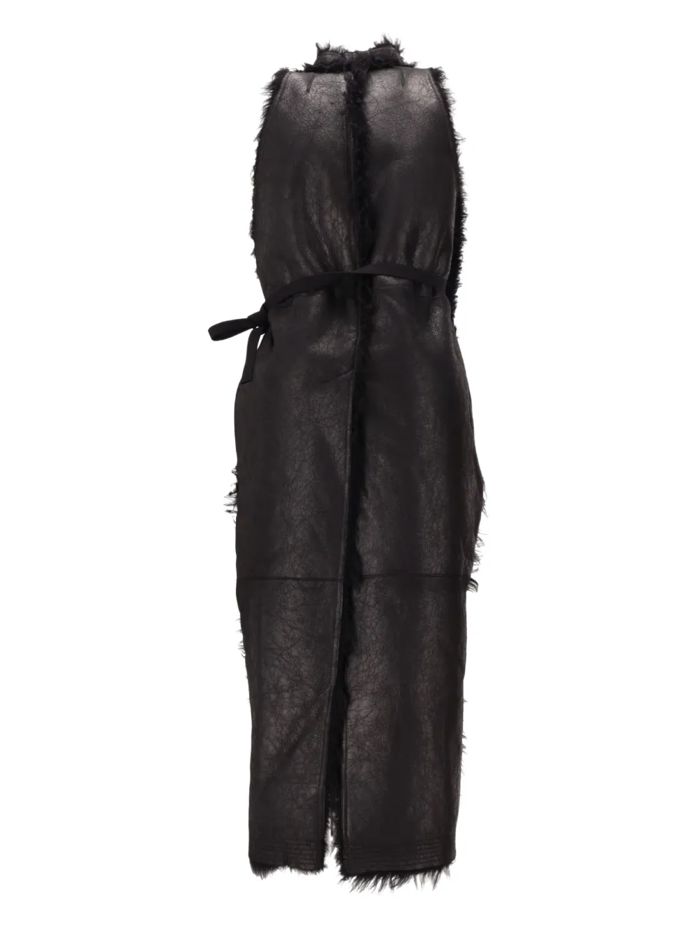 Rick Owens Midi Coat With Belt And Faux Fur In Black