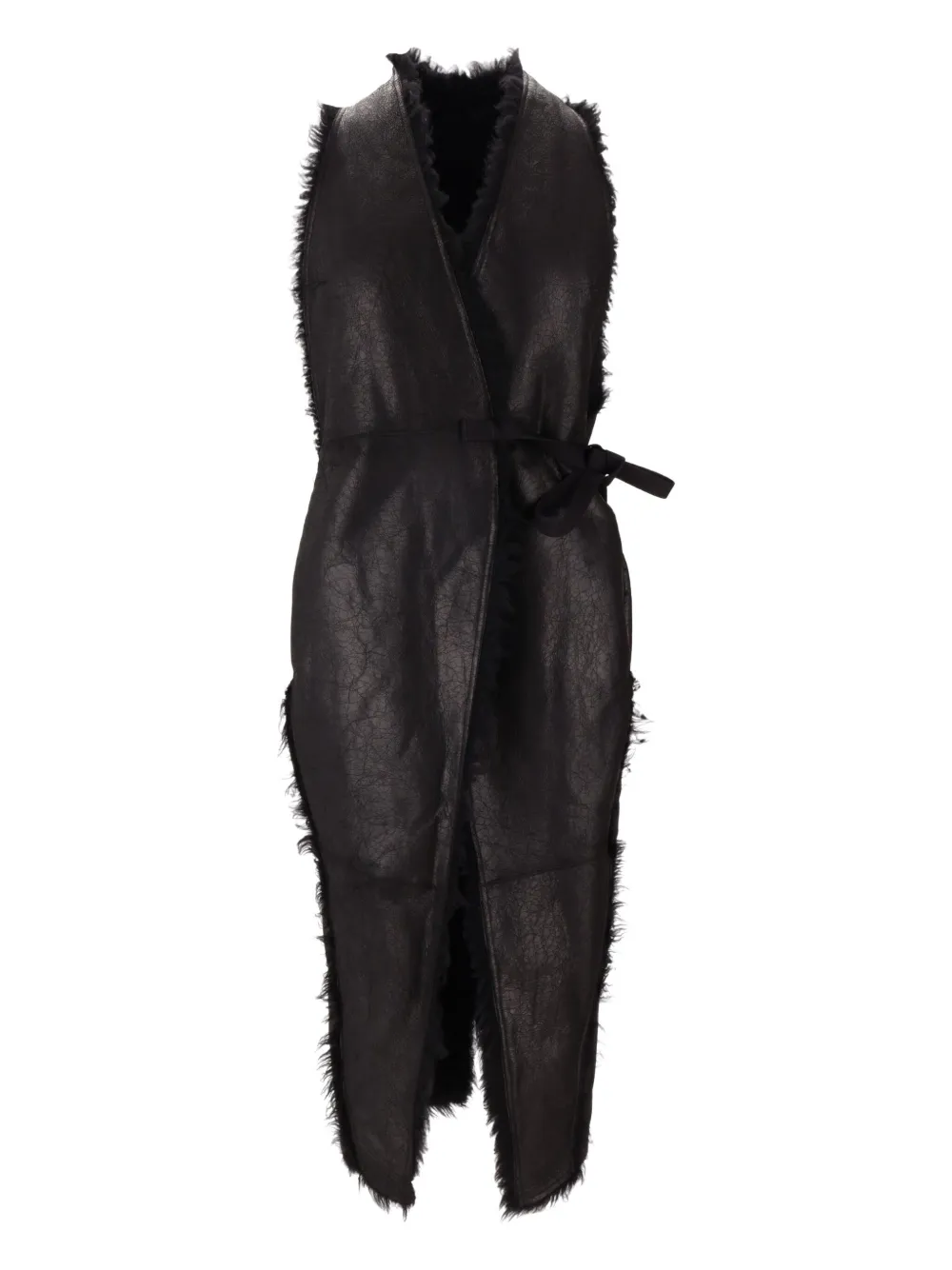 Rick Owens Midi Coat With Belt And Faux Fur In Black