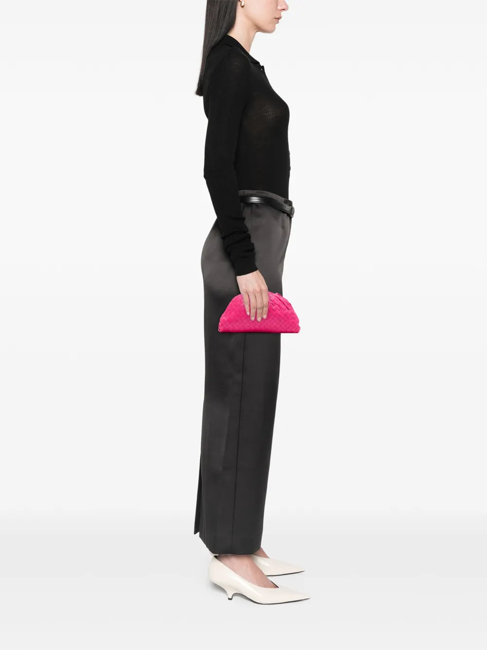 Pre-owned Bottega Veneta 2012-2025 Nappa Intrecciato The Mini Pouch Clutch Bag In Pink