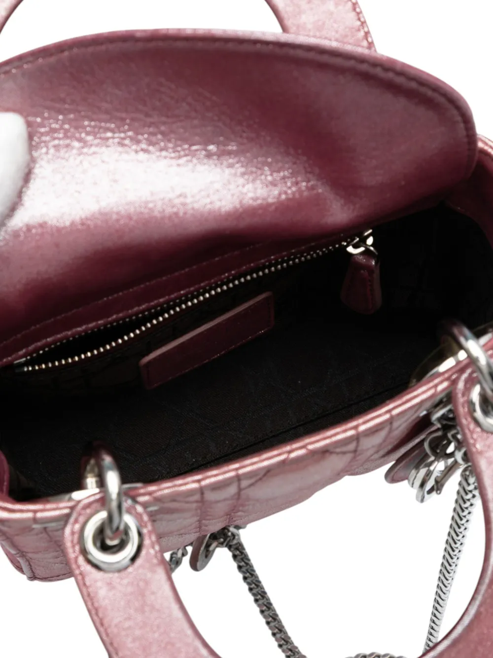 Pre-owned Dior 2015 Mini Iridescent Lambskin Cannage Lady  Satchel In Pink