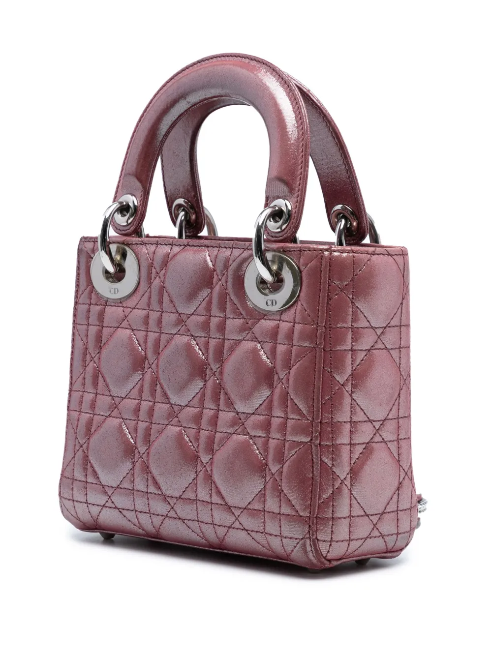Pre-owned Dior 2015 Mini Iridescent Lambskin Cannage Lady  Satchel In Pink