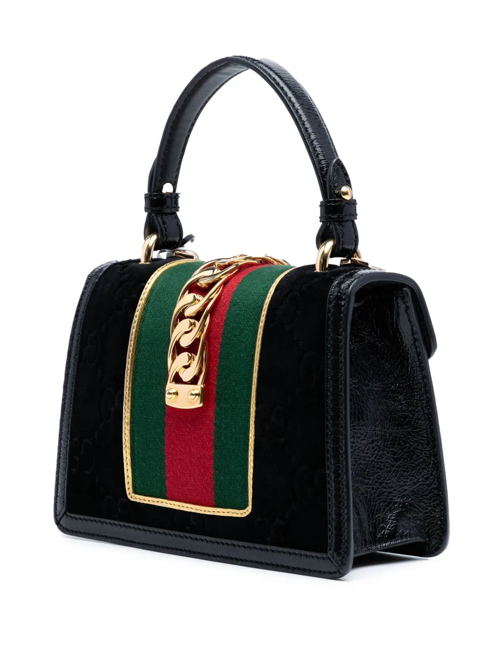 Pre-owned Gucci 2016-2025 Mini Gg Velvet Sylvie Satchel In Black