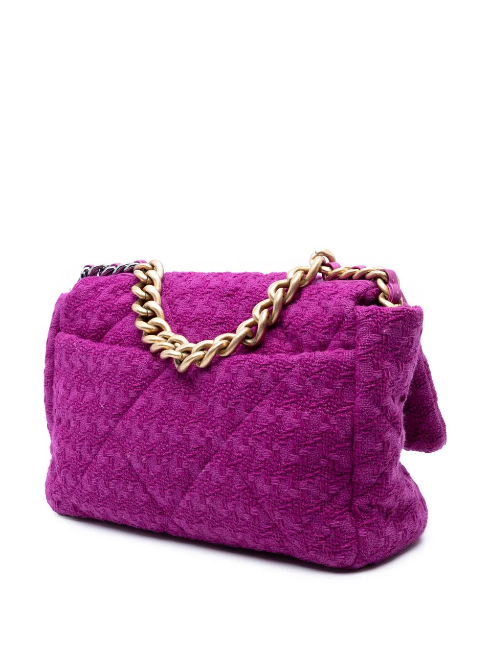 Pre-owned Chanel 2019 Large Tweed 19 Flap Satchel In Purple