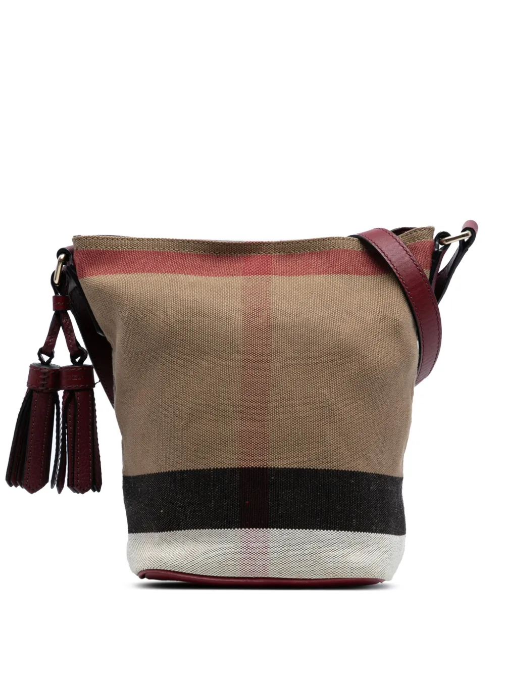 Burberry Pre-Owned 2000-2017 Mini Mega Check Canvas Ashby Tassel bucket bag - Rosso