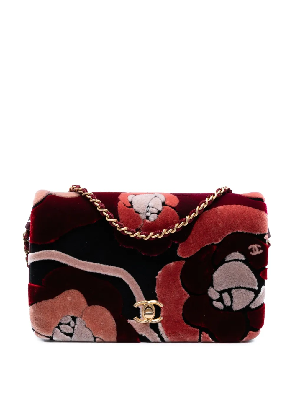 Pre-owned Chanel 2017-2018 Paris Cosmopolite Velvet Camellia Flap Satchel In Red
