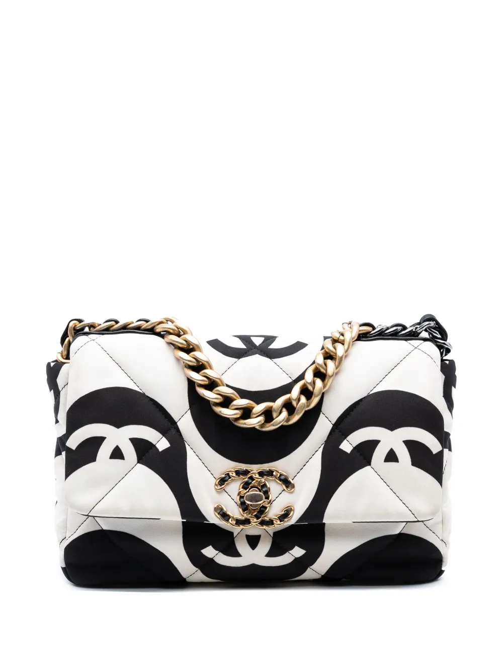 Pre-owned Chanel 2021 Medium Printed Silk 19 Flap Satchel In White