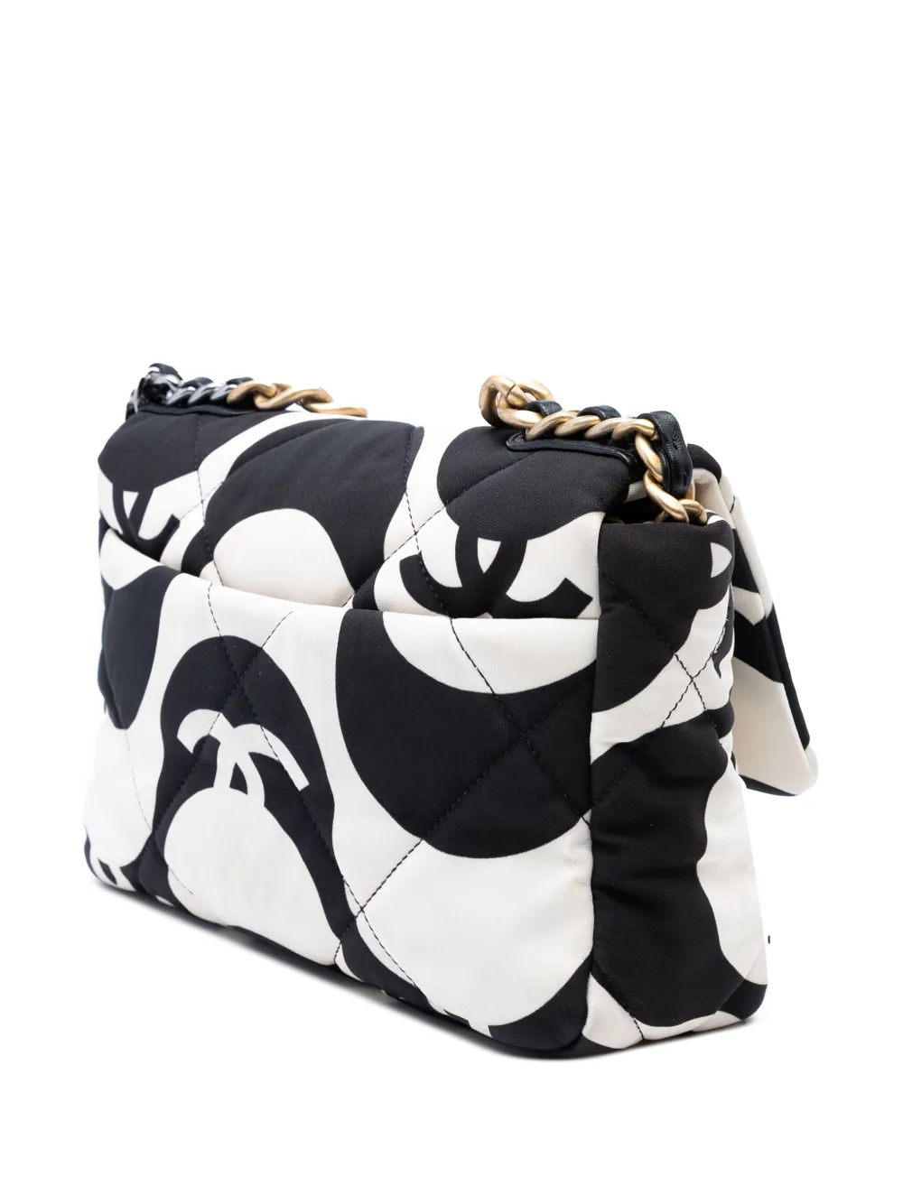 Pre-owned Chanel 2021 Medium Printed Silk 19 Flap Satchel In White