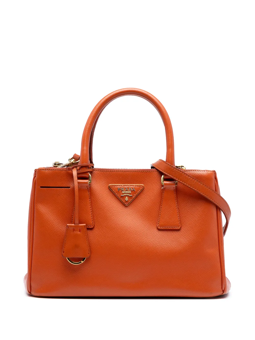Prada Pre-Owned 2010-2025 スモール サフィアーノルクス ガレリア ダブルジップ サッチェルバッグ - オレンジ Prada Pre-Owned 2010-2025 スモール サフィアーノルクス ガレリア ダブルジップ サッチェルバッグ - オレンジ