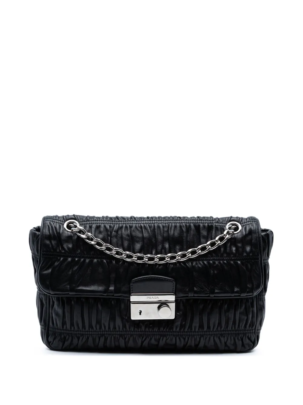 Prada Pre-Owned 2007-2025 ミディアム ナッパ ゴーフル サウンド ロック ショルダーバッグ - ブラック Prada Pre-Owned 2007-2025 ミディアム ナッパ ゴーフル サウンド ロック ショルダーバッグ - ブラック