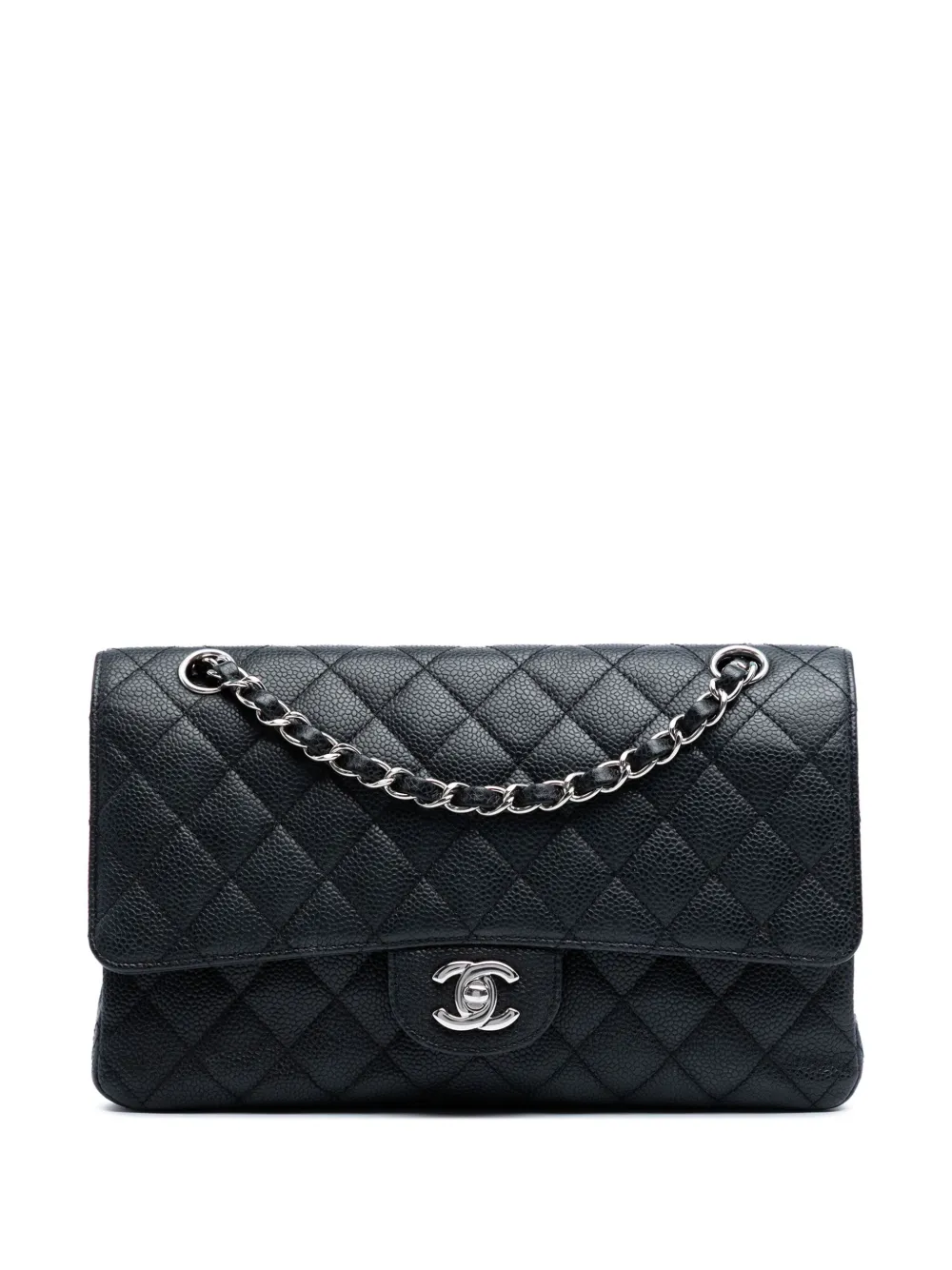 CHANEL Pre-Owned 2009-2010 ミディアム クラシック キャビア ダブルフラップ ショルダーバッグ - ブラック CHANEL Pre-Owned 2009-2010 ミディアム クラシック キャビア ダブルフラップ ショルダーバッグ - ブラック