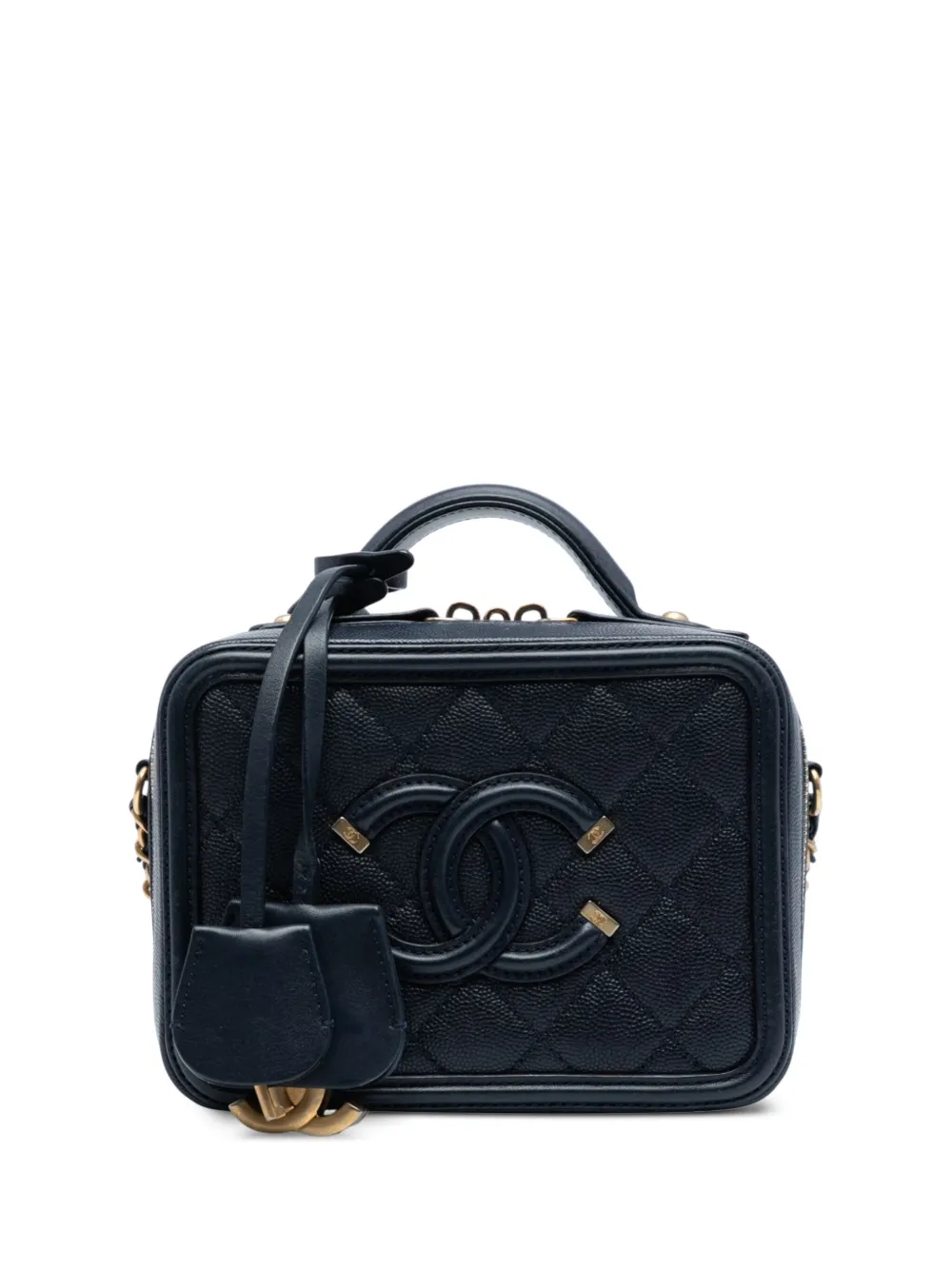 CHANEL Pre-Owned Borsa a tracolla CC Filigree piccola in pelle Caviar 2018 - Blu