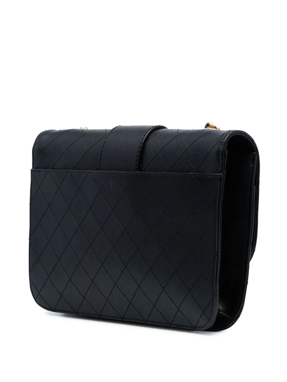 Pre-owned Chanel 2017-2018 Large Quilted Sheepskin Front Chain Flap Crossbody Bag In Black