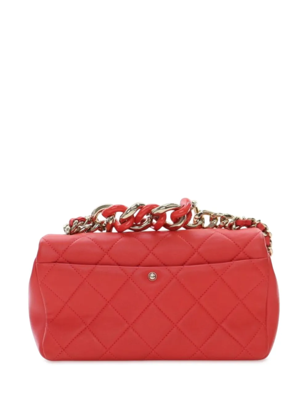 Pre-owned Chanel 2019 Small Lambskin Elegant Chain Single Flap Satchel In Red