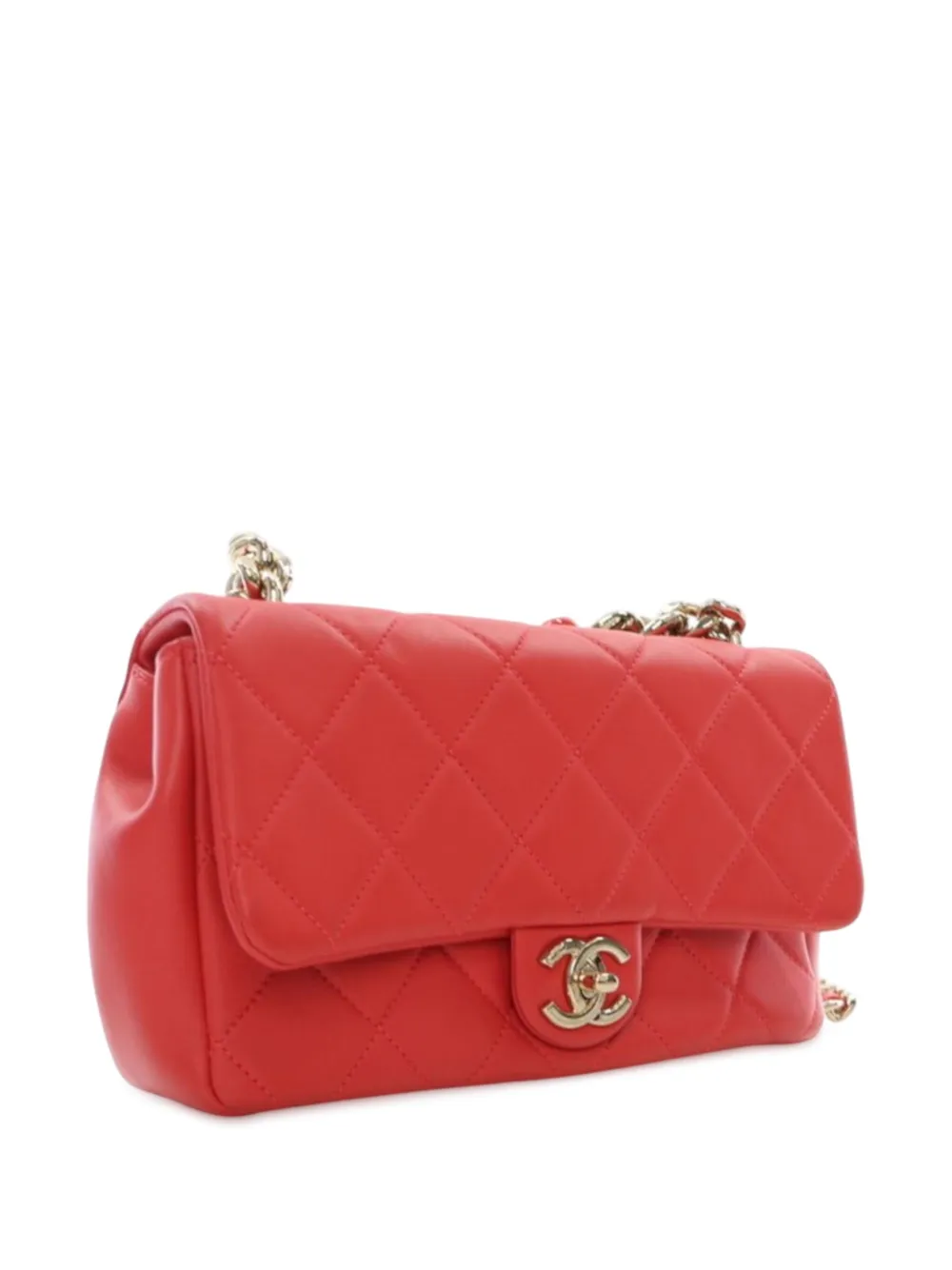 Pre-owned Chanel 2019 Small Lambskin Elegant Chain Single Flap Satchel In Red
