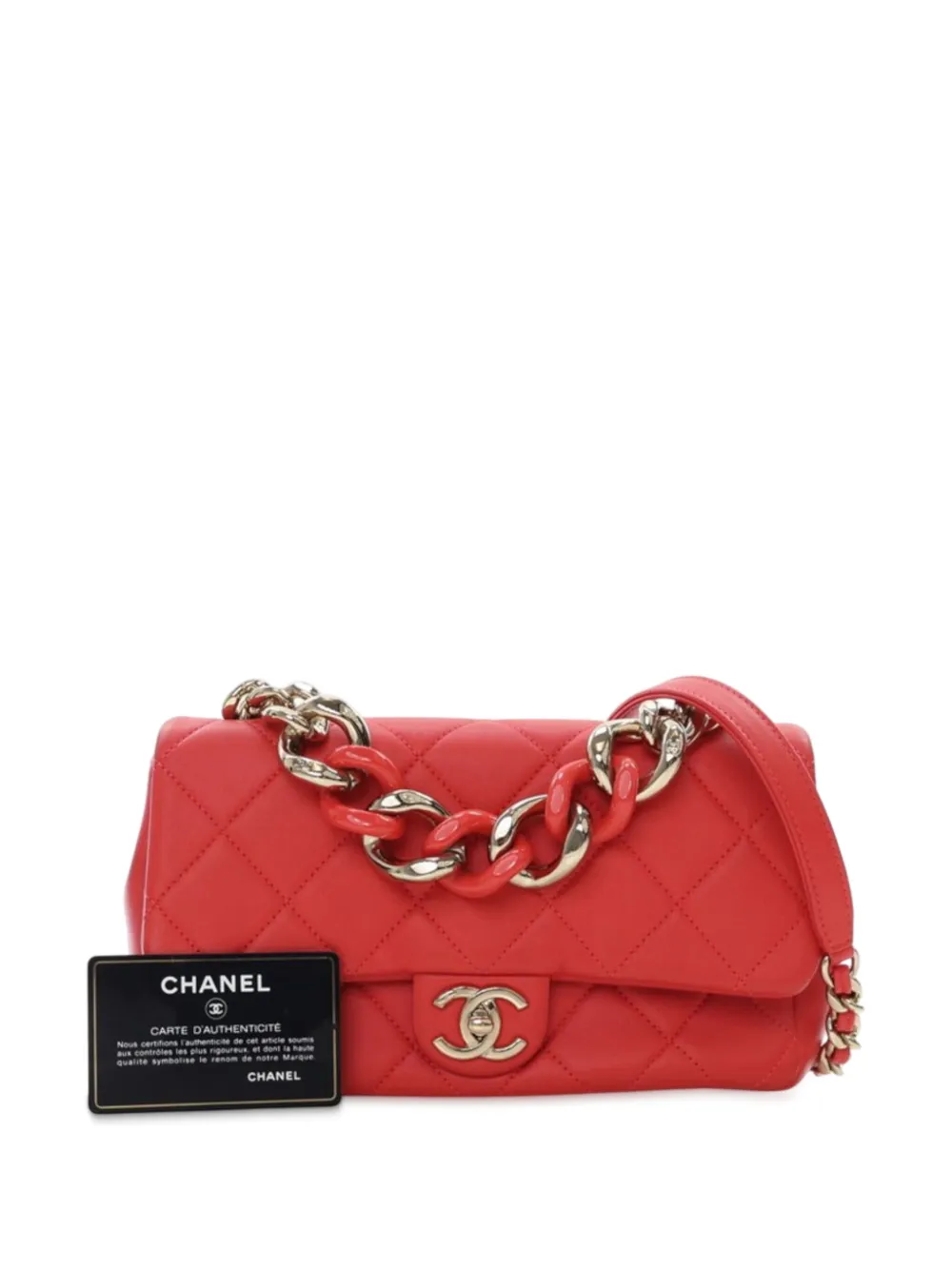 Pre-owned Chanel 2019 Small Lambskin Elegant Chain Single Flap Satchel In Red