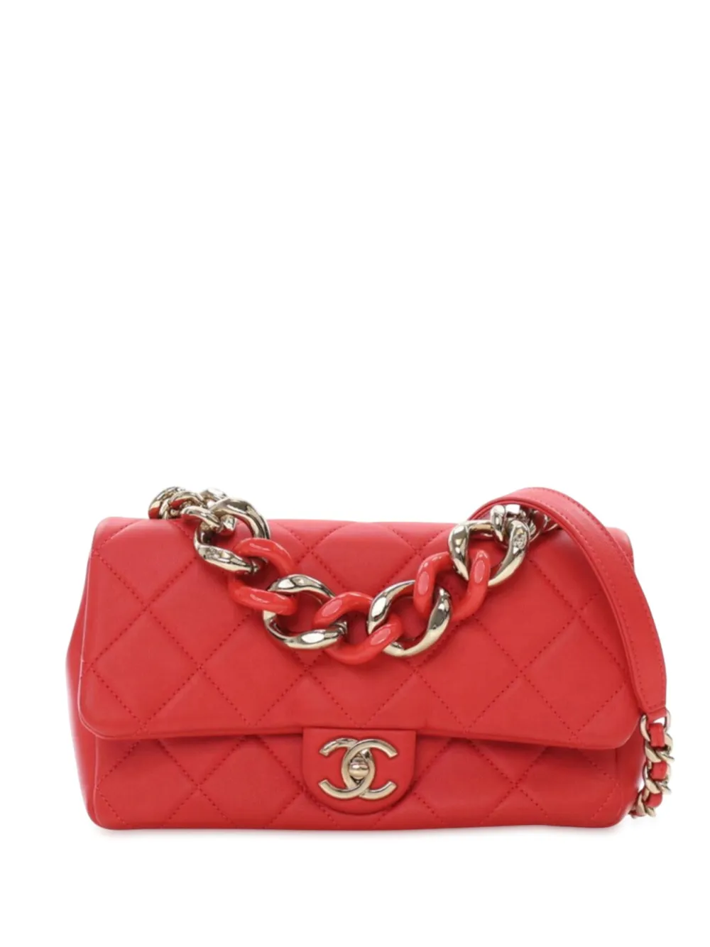 CHANEL Pre-Owned 2019 スモール ラムスキン エレガント チェーン シングルフラップ サッチェルバッグ - レッド CHANEL Pre-Owned 2019 スモール ラムスキン エレガント チェーン シングルフラップ サッチェルバッグ - レッド