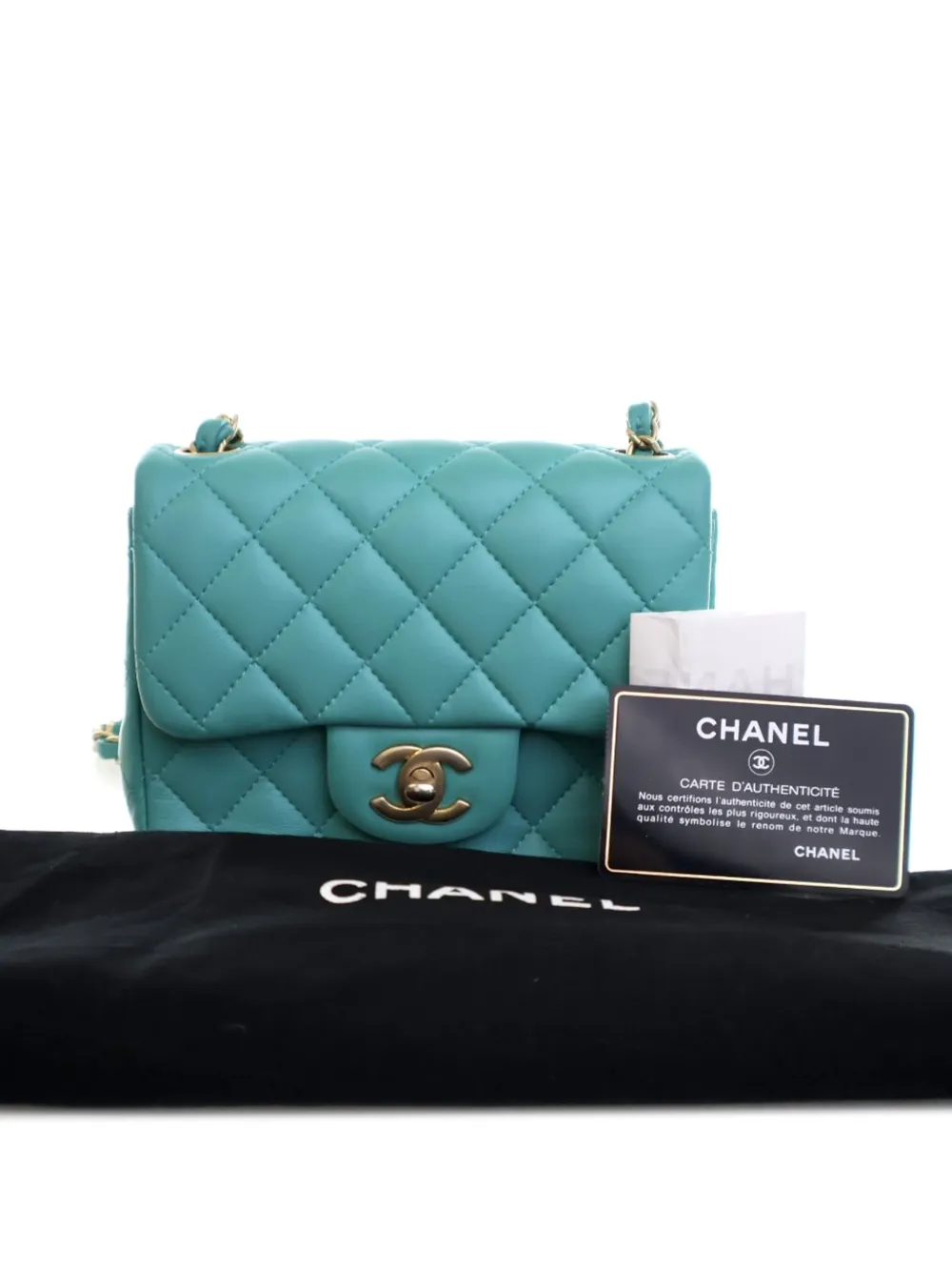 Pre-owned Chanel 2019 Mini Square Classic Lambskin Single Flap Crossbody Bag In Blue