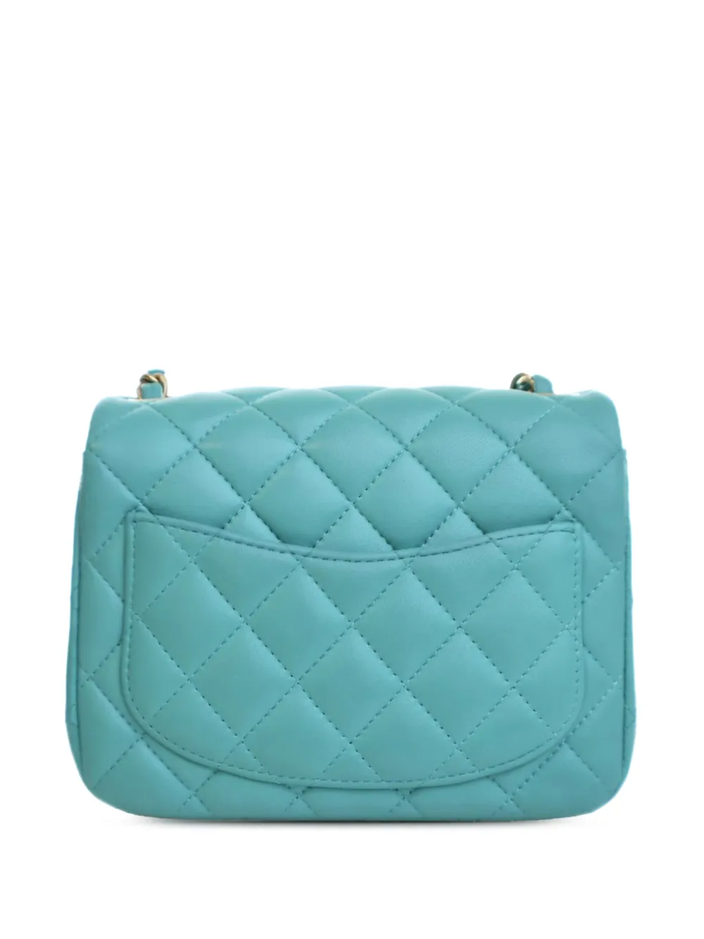Pre-owned Chanel 2019 Mini Square Classic Lambskin Single Flap Crossbody Bag In Blue