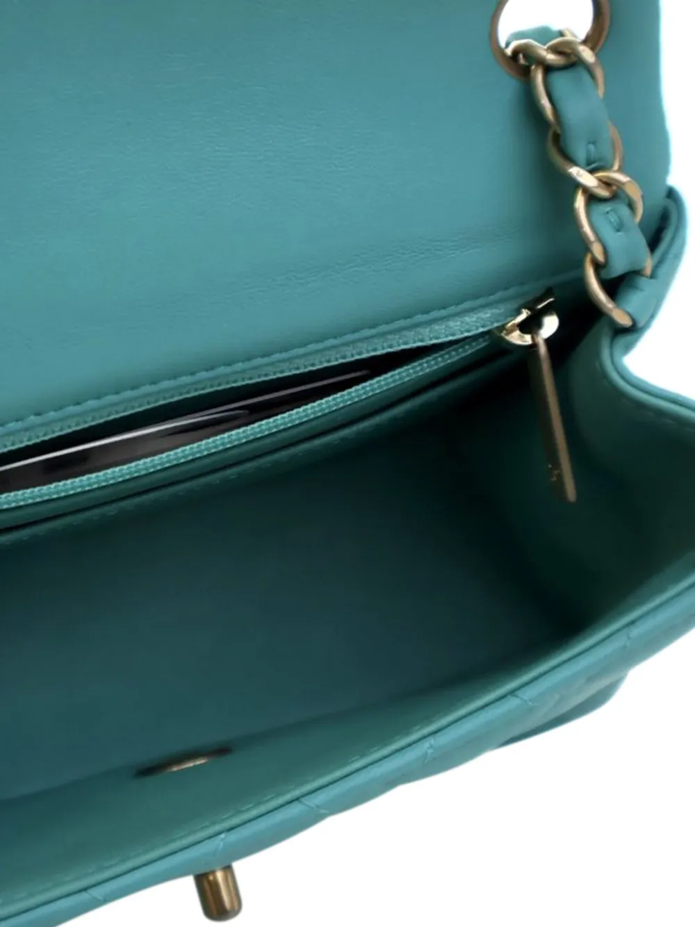 Pre-owned Chanel 2019 Mini Square Classic Lambskin Single Flap Crossbody Bag In Blue