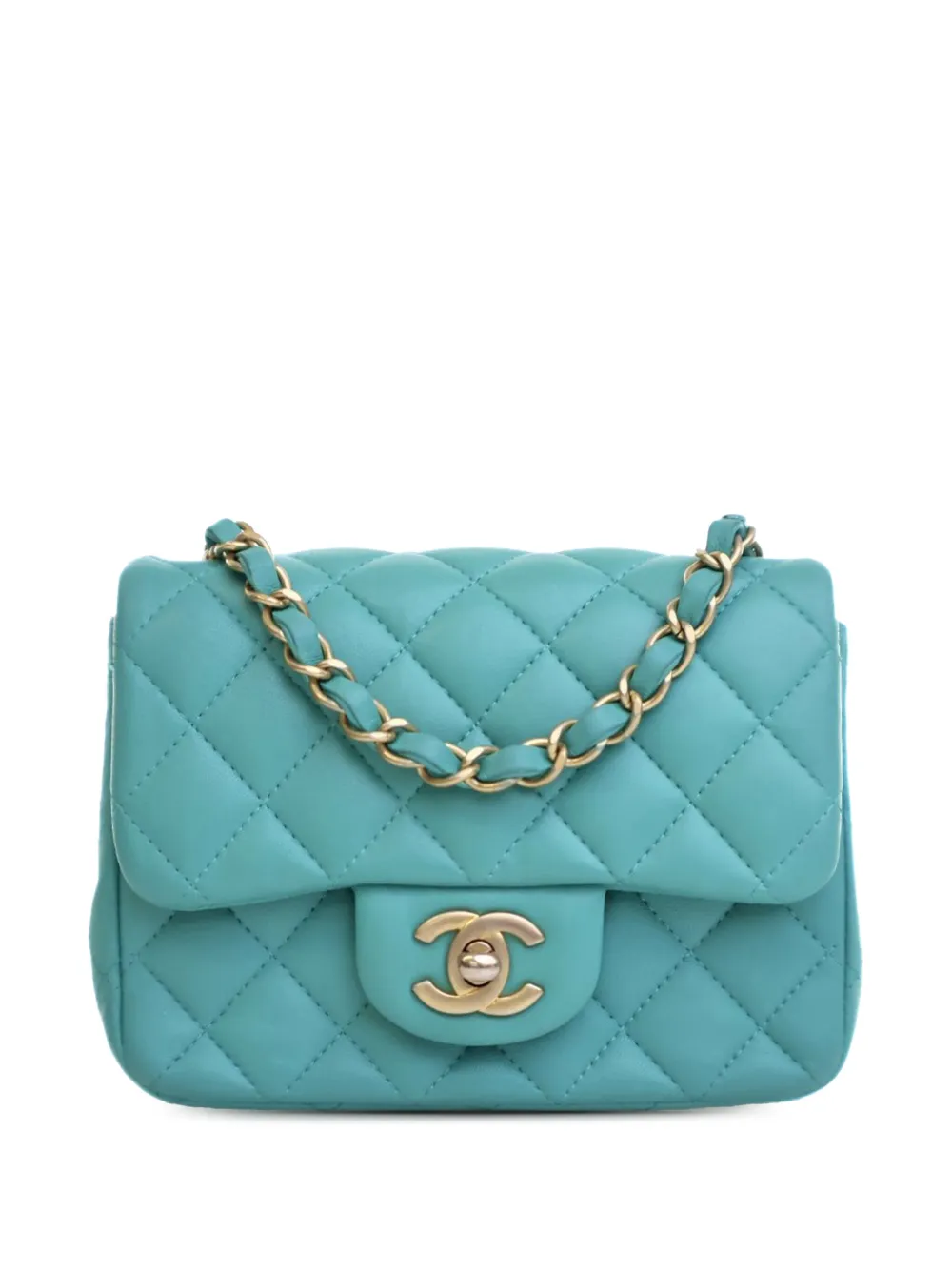 CHANEL Pre-Owned 2019 Mini Square Classic Lambskin Single Flap crossbody bag - Blu