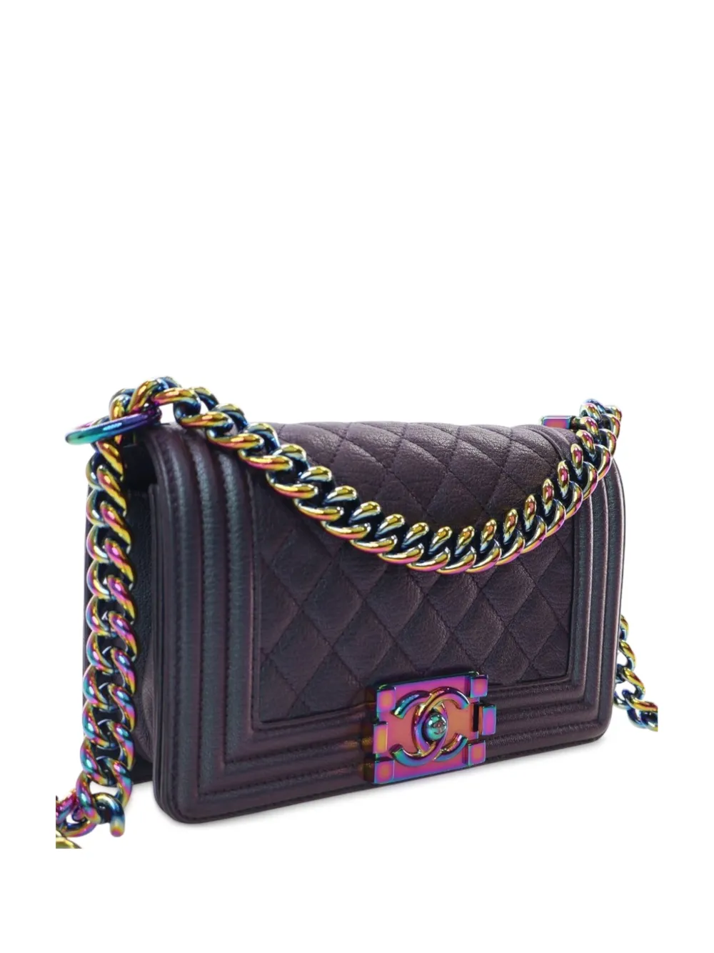 Pre-owned Chanel 2015-2016 Small Quilted Iridescent Goatskin Boy Flap Crossbody Bag In Purple