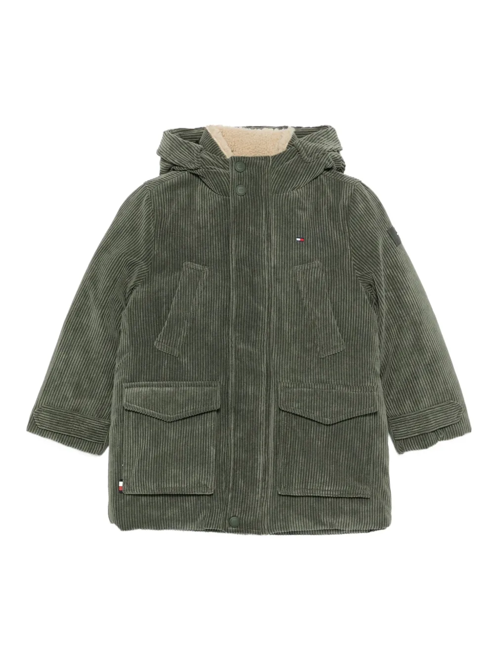 Tommy Hilfiger Junior コーデュロイ フーデッドジャケット - グリーン Tommy Hilfiger Junior コーデュロイ フーデッドジャケット - グリーン