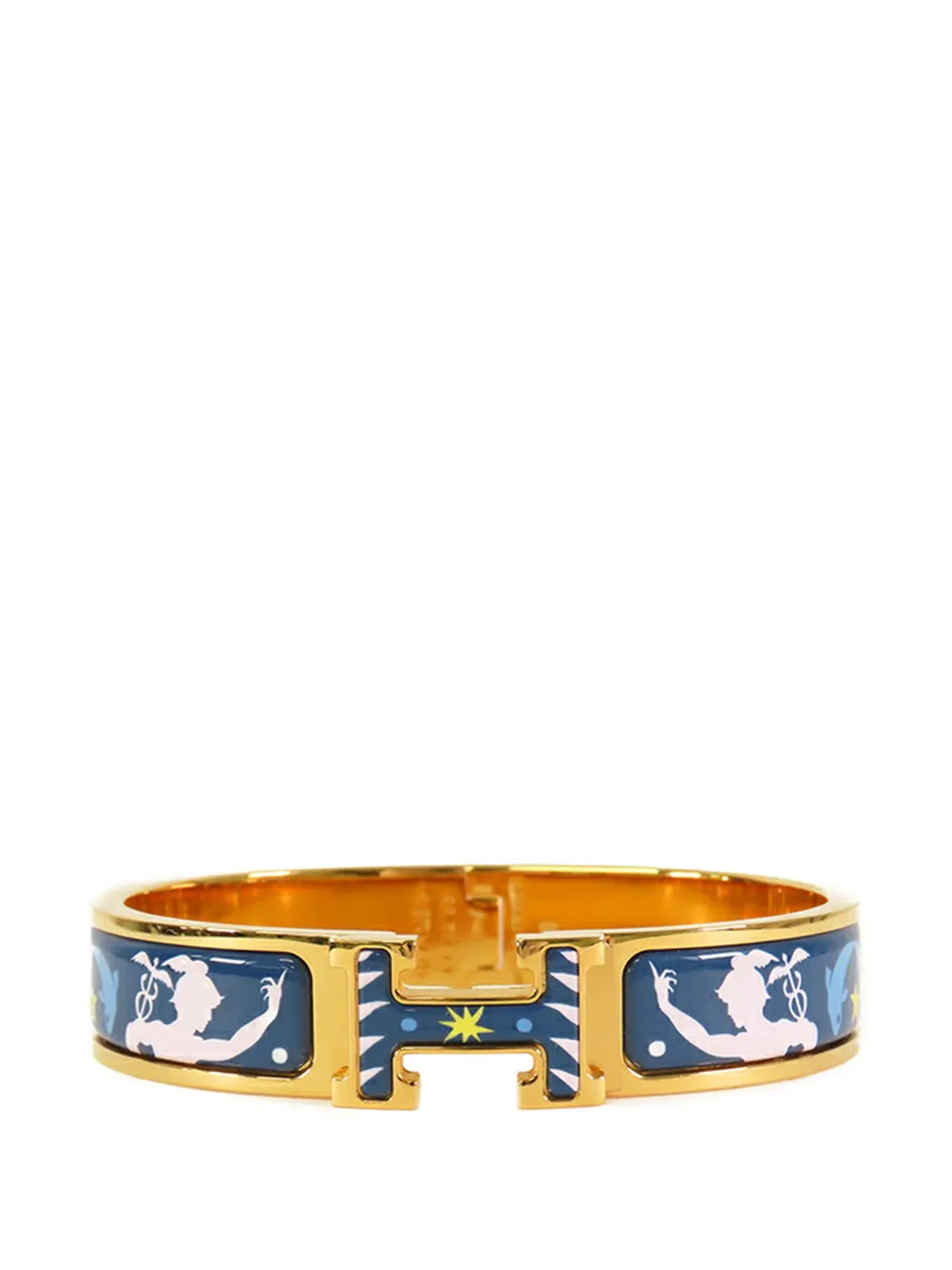 Pre-owned Hermes 2010-2025 Narrow Enamel Sous Le Charm D Orphee Clic H Bracelet Pm Costume Bracelet In Blue