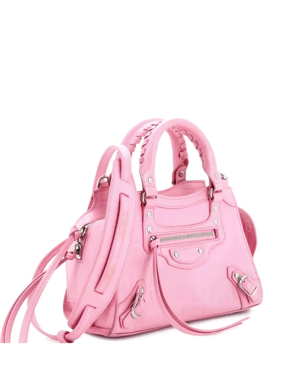 Pre-owned Balenciaga Neo Classic City Bag Crocodile Embossed Leather Mini Crossbody Bag In Pink