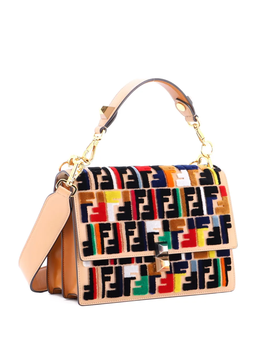 Pre-owned Fendi Kan I Bag Zucca Velvet Medium Shoulder Bag In Neutral