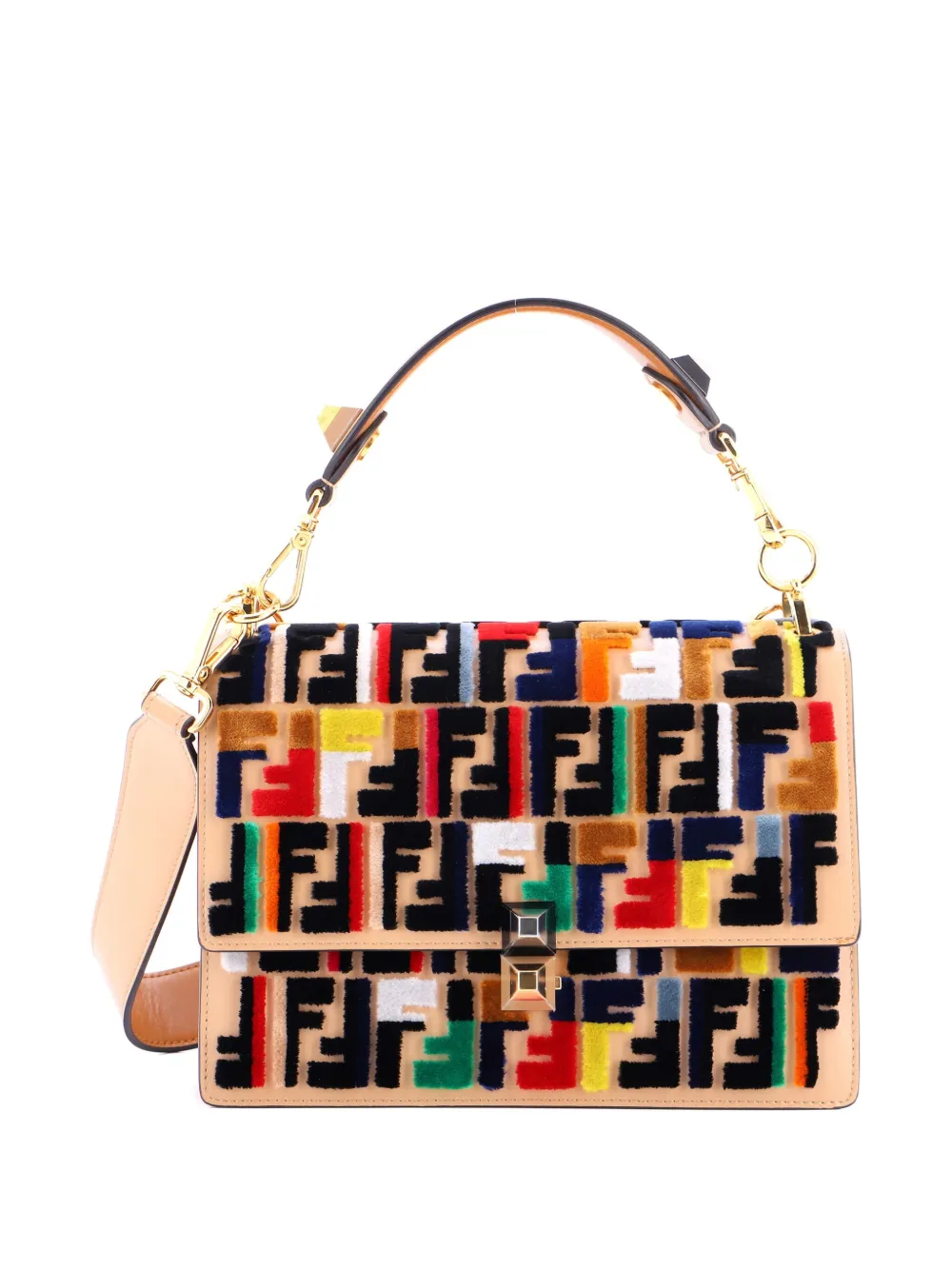 Pre-owned Fendi Kan I Bag Zucca Velvet Medium Shoulder Bag In Neutral