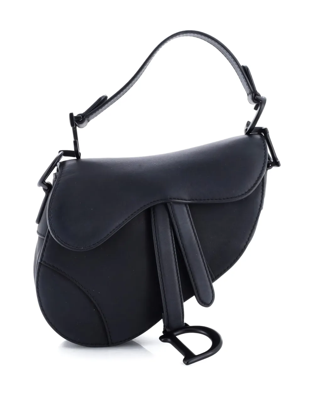 Pre-owned Dior Ultra Matte Saddle Handbag Leather Mini Shoulder Bag In Black