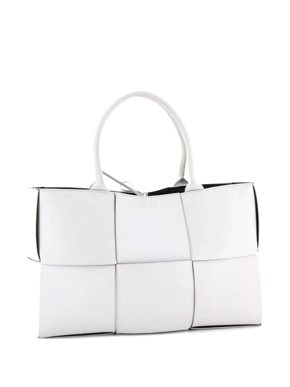 Pre-owned Bottega Veneta Arco Maxi Intrecciato Leather Medium Tote Bag In White