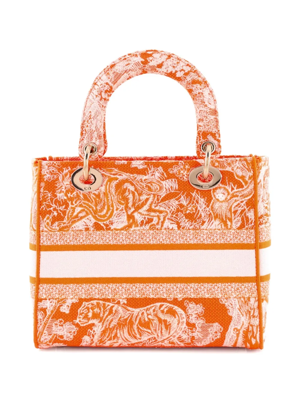 Pre-owned Dior Toile De Jouy Lady D-lite Bag Embroidered Canvas Tote Bag In Orange