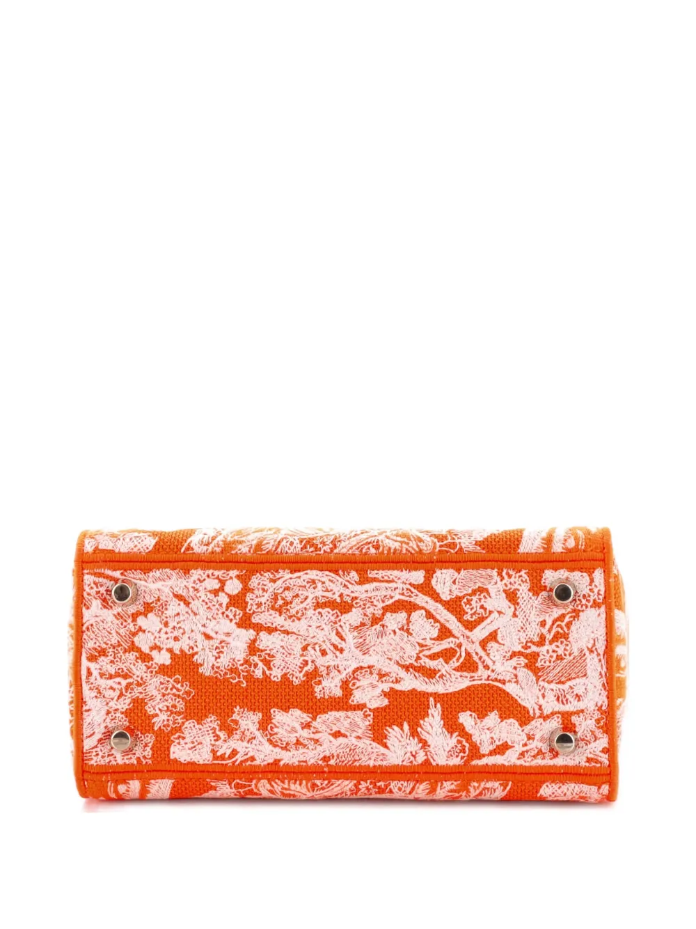 Pre-owned Dior Toile De Jouy Lady D-lite Bag Embroidered Canvas Tote Bag In Orange