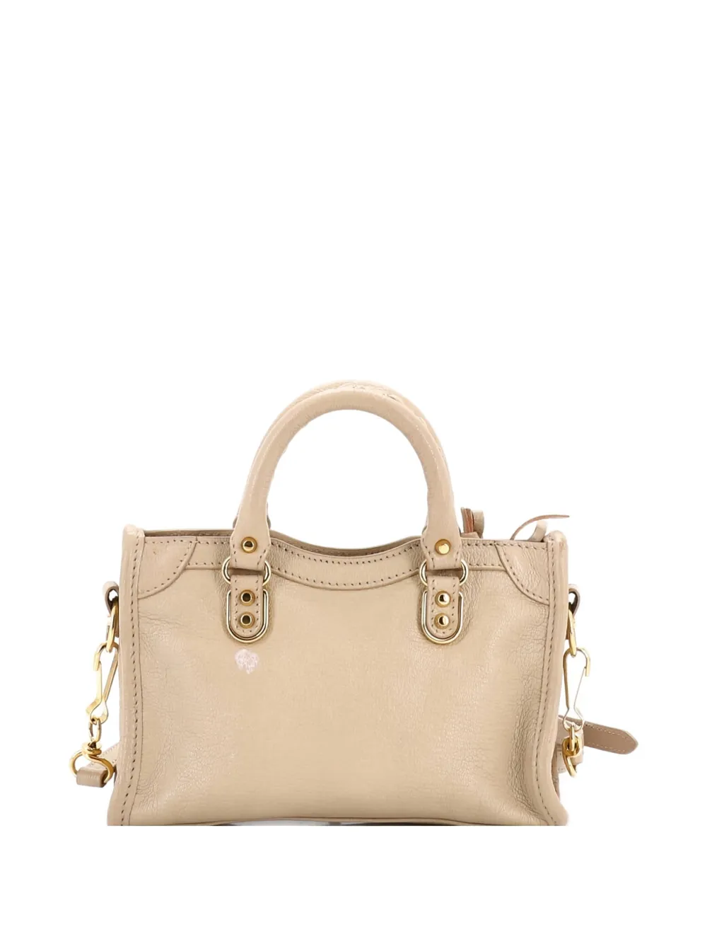 Pre-owned Balenciaga City Classic Studs Bag Leather Mini Satchel In Neutral