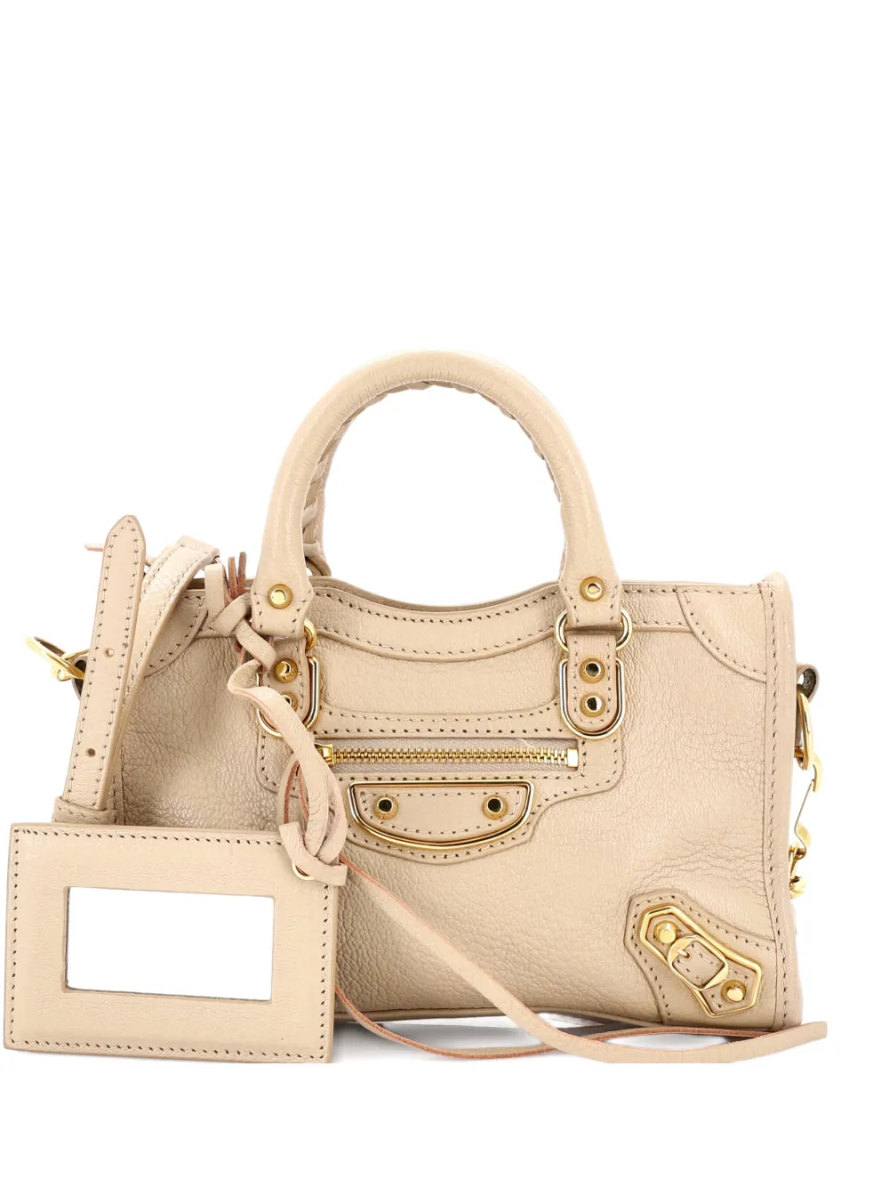 Pre-owned Balenciaga City Classic Studs Bag Leather Mini Satchel In Neutral