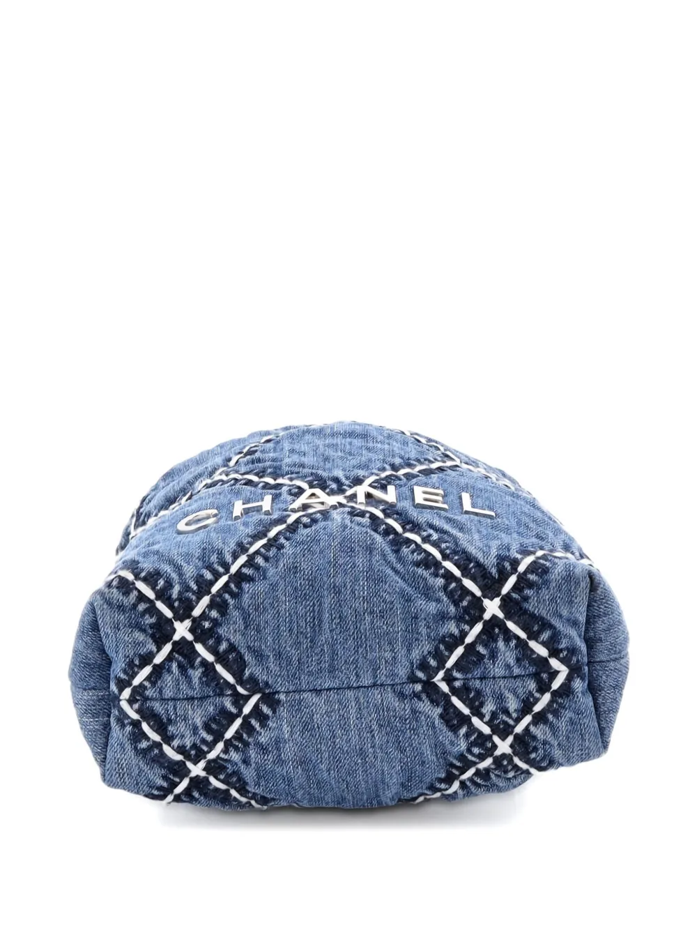 Pre-owned Chanel 22 Chain Quilted Stitched Denim Mini Hobo Bag In Blue
