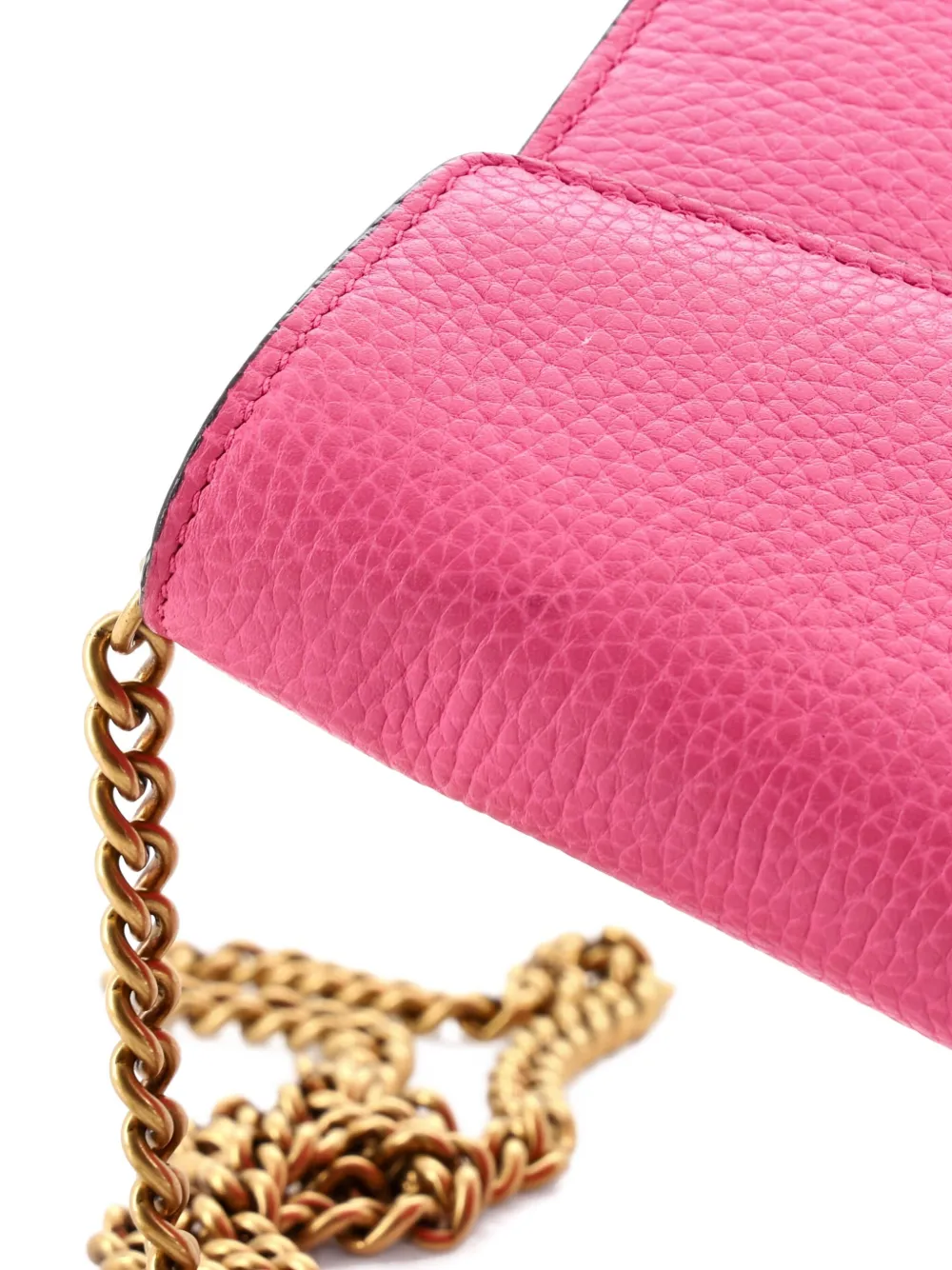 Pre-owned Gucci Gg Marmont Chain Wallet Leather Mini Clutch Bag In Pink