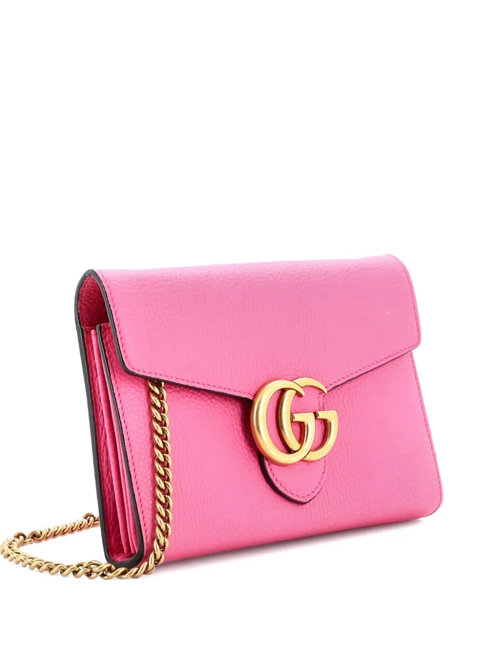 Pre-owned Gucci Gg Marmont Chain Wallet Leather Mini Clutch Bag In Pink