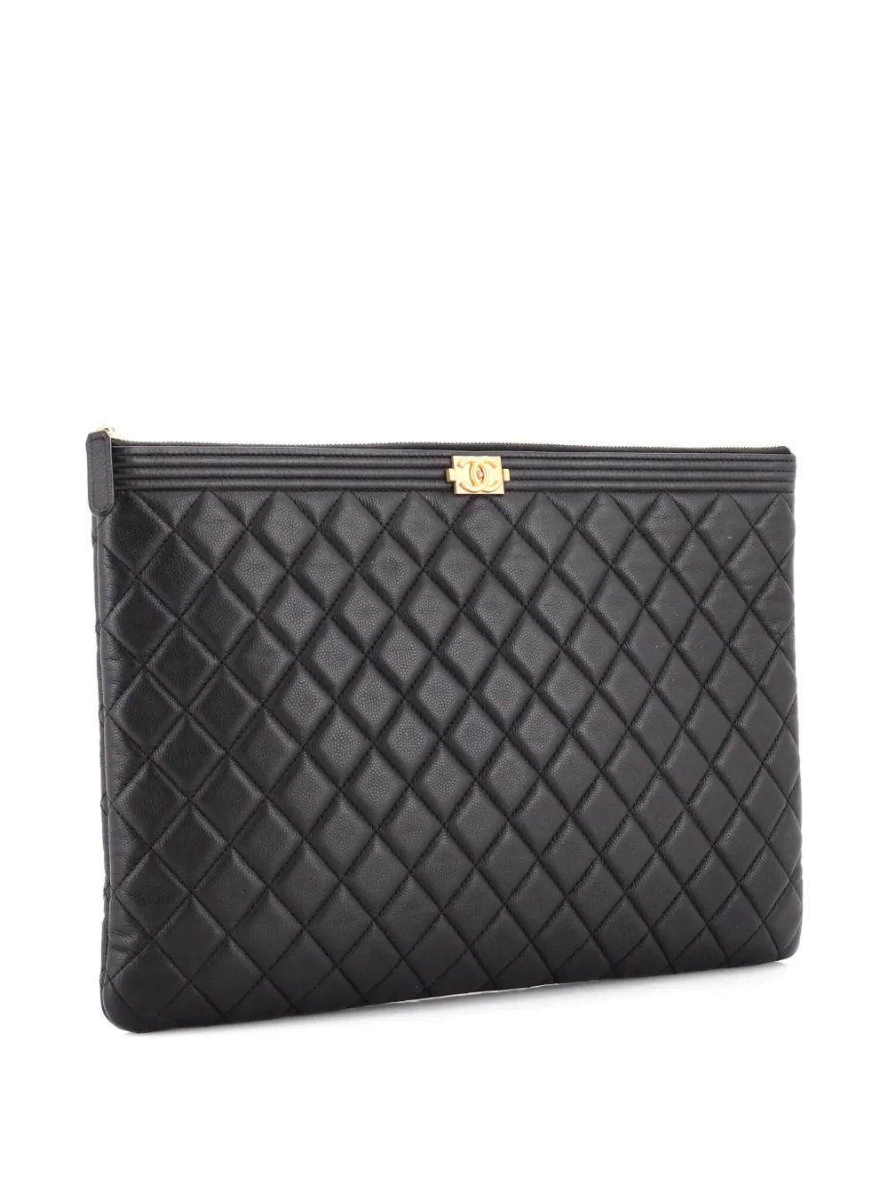 CHANEL Pre-Owned Boy O Case Quilted Caviar Large clutch bag - ブラック