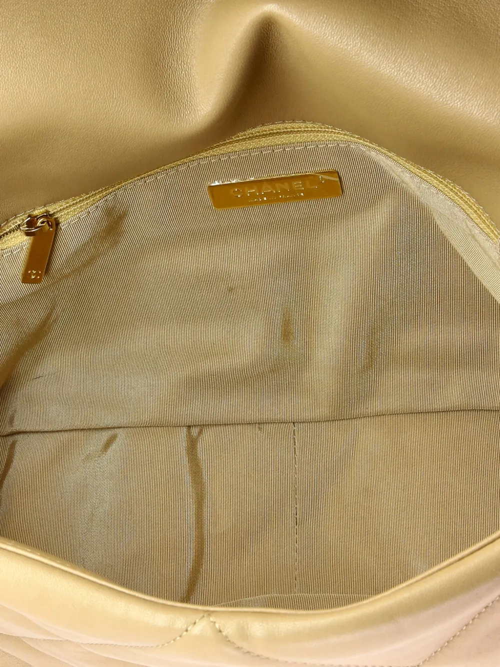 Pre-owned Chanel 19 Flap Bag Quilted Leather Large Crossbody Bag In Neutral